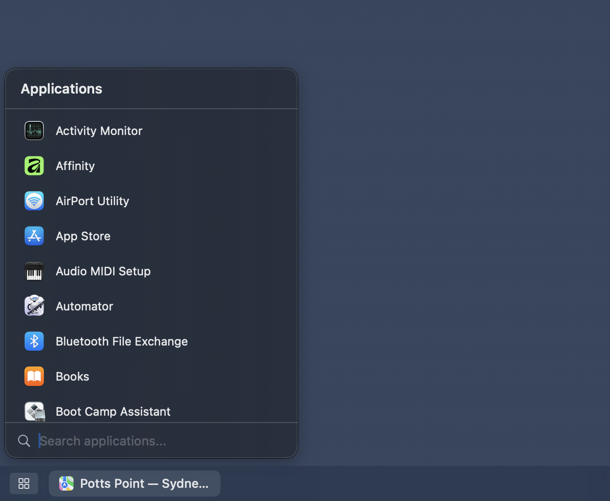 boringBar app launcher with searchable macOS applications